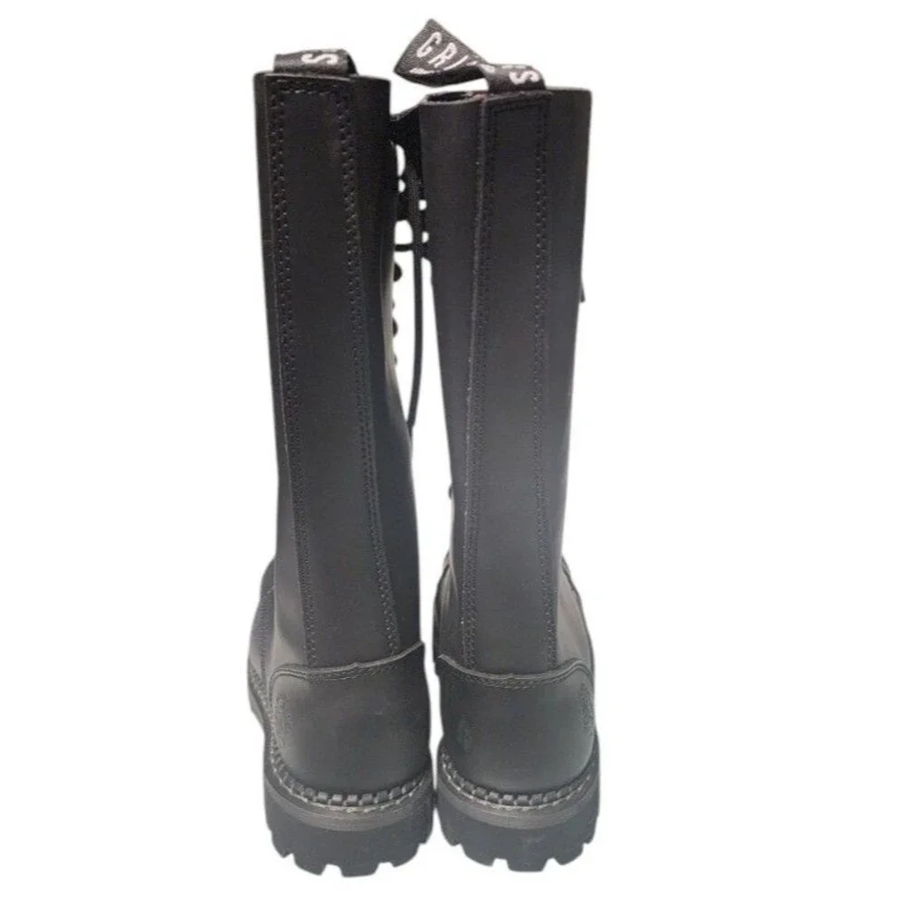Grinders London England Black 20-Eye Leather Steel Toe Boots Size EU 39 King CS